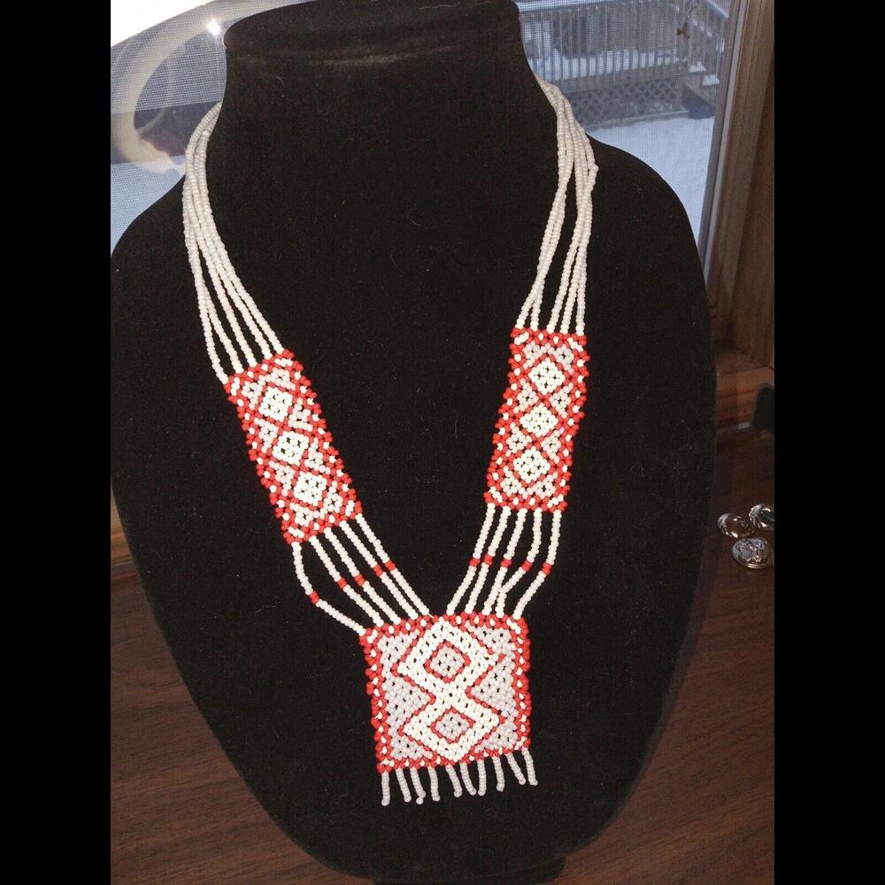 Stunning Art Deco 20s Micro Bead Flapper Sautoir Tribal Ethnic Tassel Geometric